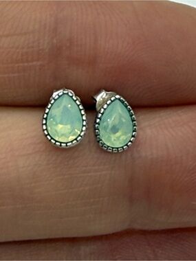 Delicate Teardrop Mint Opal Sterling Stud Earrings
